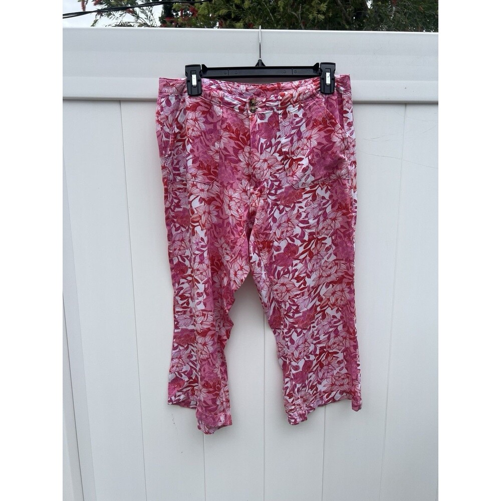 Caribbean Joe Capri Pants Womens 6 Pink Floral Rayon Tropical Casual Pockets